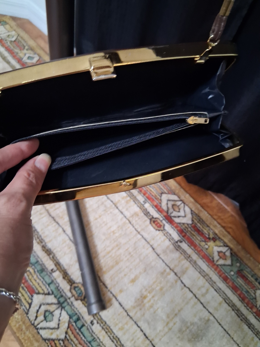 Brown Leather Clutch with Gold-Tone Frame and Strap - Picture 5 of 5